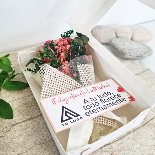 Mini bouquet de flores permanentes💐Caja y tarjeta (min 10 unidades)